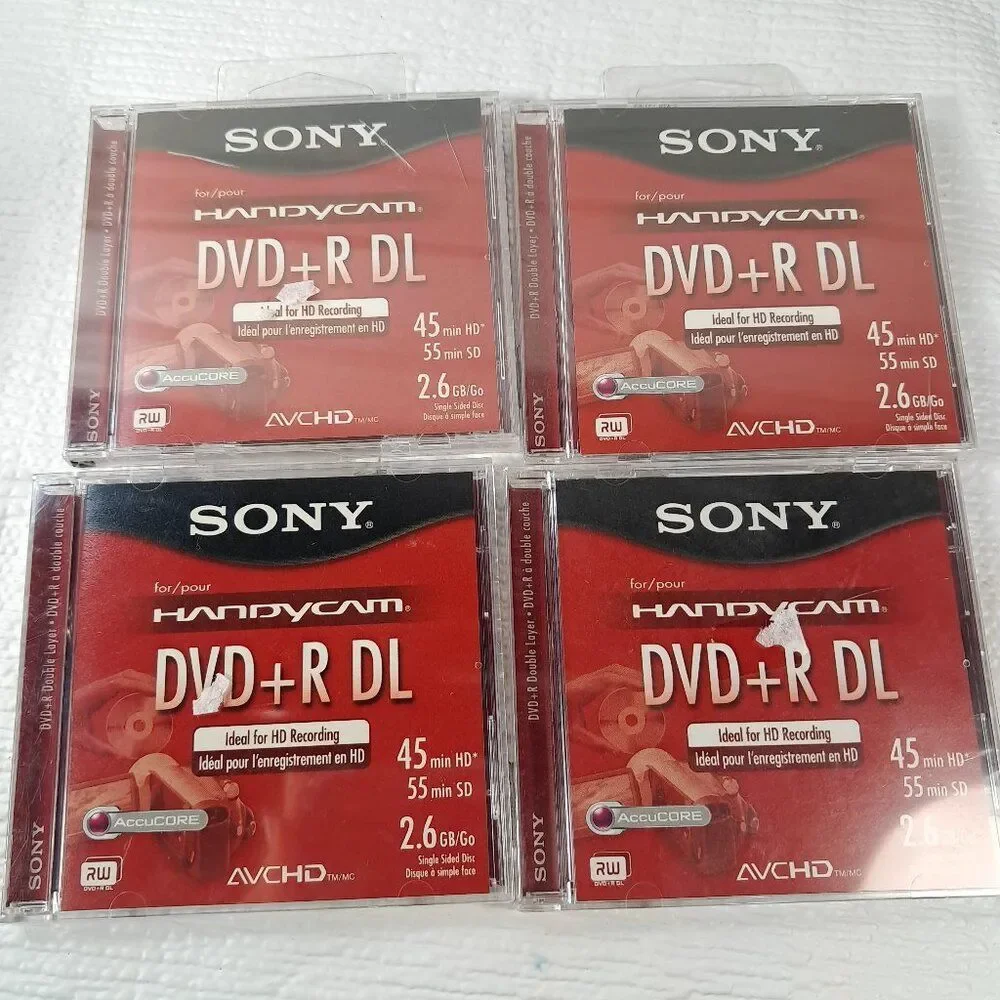 NEW Sony Handycam DVD+R DL blank DVDs SET 4 discs 2.6GB 45 HD/55 SD minutes
